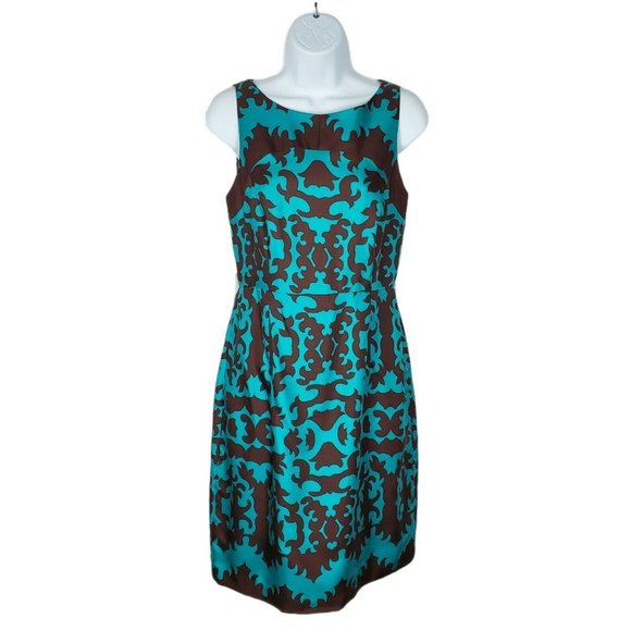 Vintage Donna Morgan Turquoise Brown Silk Sheath - Picture 1 of 12